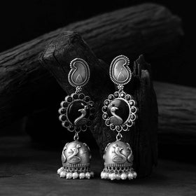 Black - saanjh bela peacock & paisley oxidised jhumka