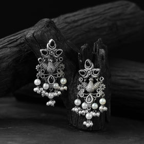Black - saanjh bela peacock pearls oxidised earrings