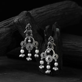 Black - saanjh bela sparrow oxidised earrings - handcrafted