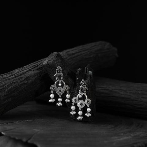 Black - saanjh bela sparrow oxidised earrings - handcrafted