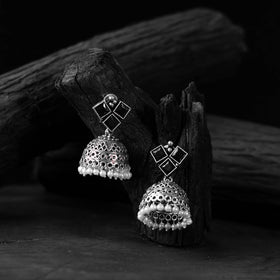 Black - saanjh bela square oxidised jhumka earrings