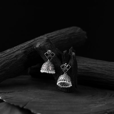 Black - saanjh bela square oxidised jhumka earrings