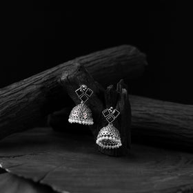 Black - saanjh bela square oxidised jhumka earrings