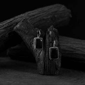 Black - saanjh bela square shape oxidised drop earrings