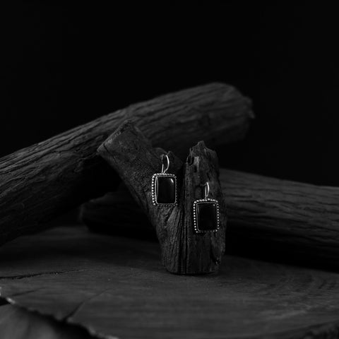 Black - saanjh bela square shape oxidised drop earrings