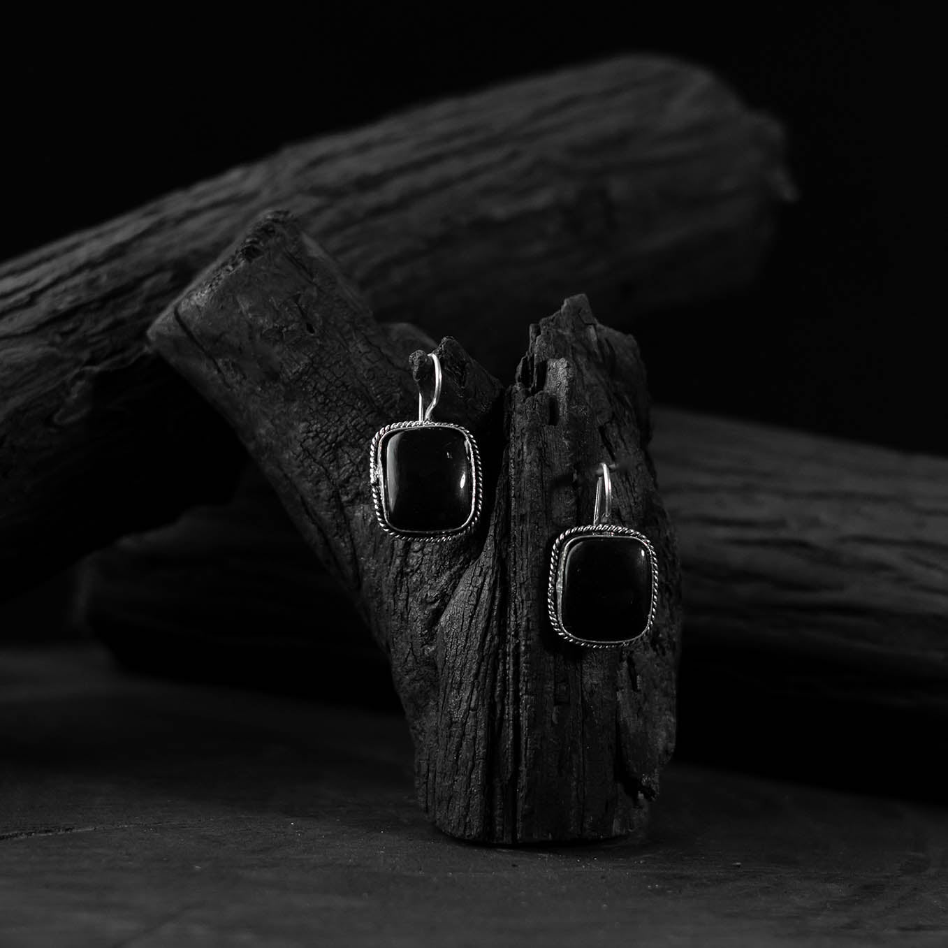 Black - saanjh bela square shape oxidised drop earrings