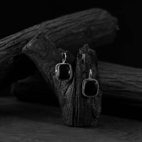 Black - saanjh bela square shape oxidised drop earrings