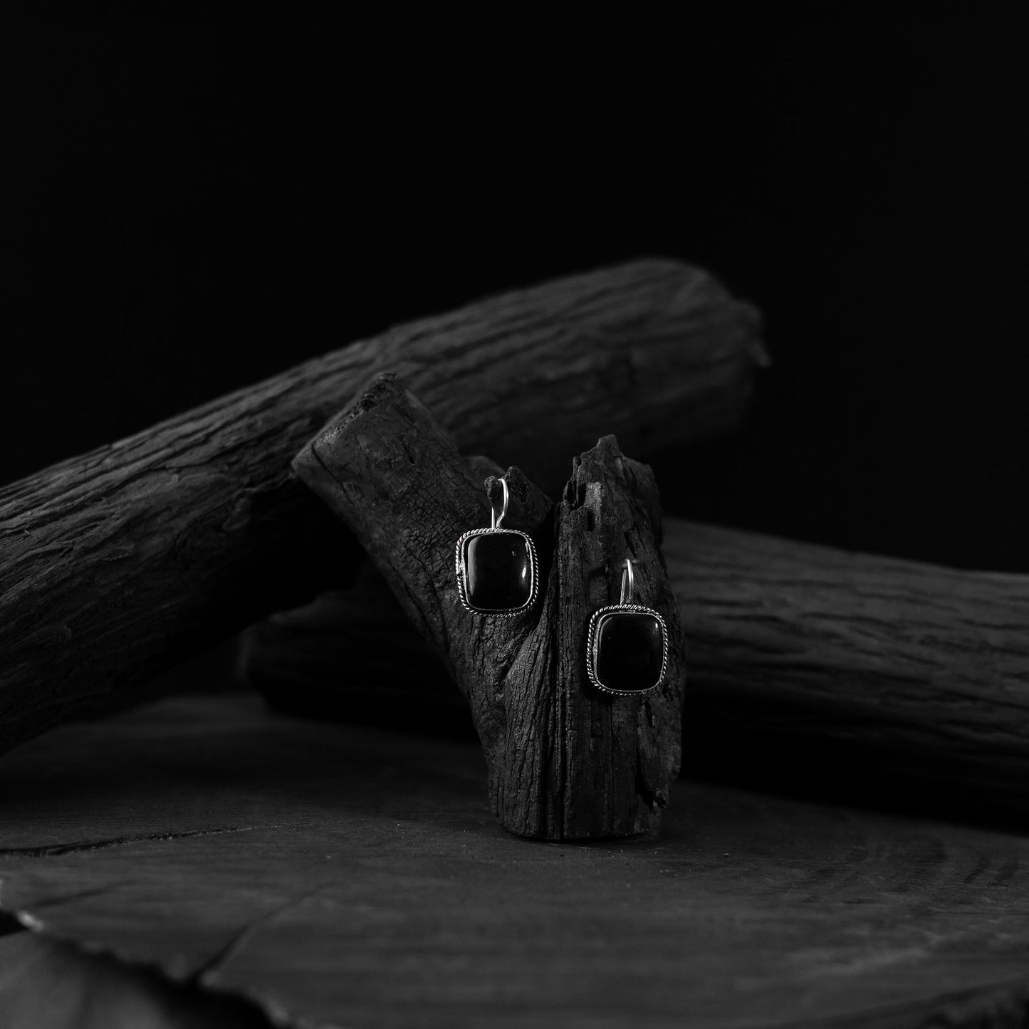 Black - saanjh bela square shape oxidised drop earrings