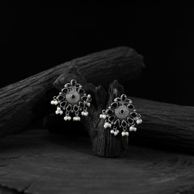 Black - saanjh bela stone oxidised earrings - handcrafted
