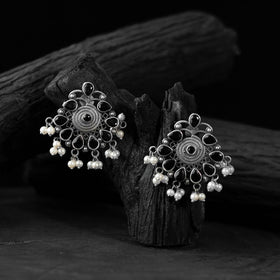 Black - saanjh bela stone oxidised earrings - handcrafted