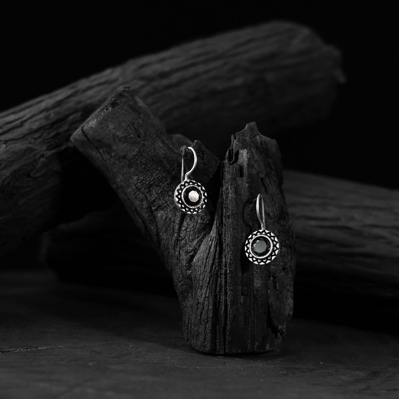 Black - saanjh bela sun oxidised drop earrings - handcrafted