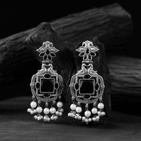 Black - saanjh bela swan oxidised earrings - handcrafted