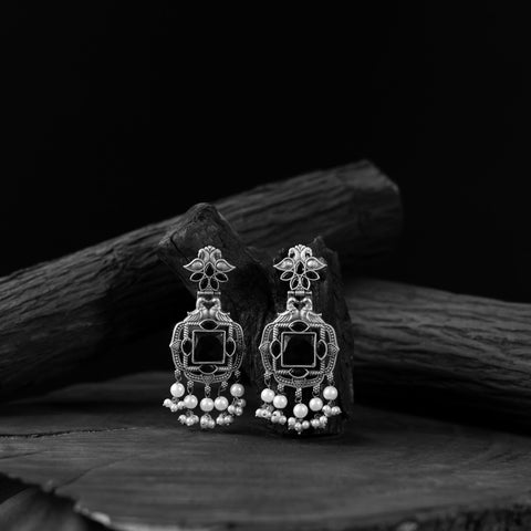 Black - saanjh bela swan oxidised earrings - handcrafted