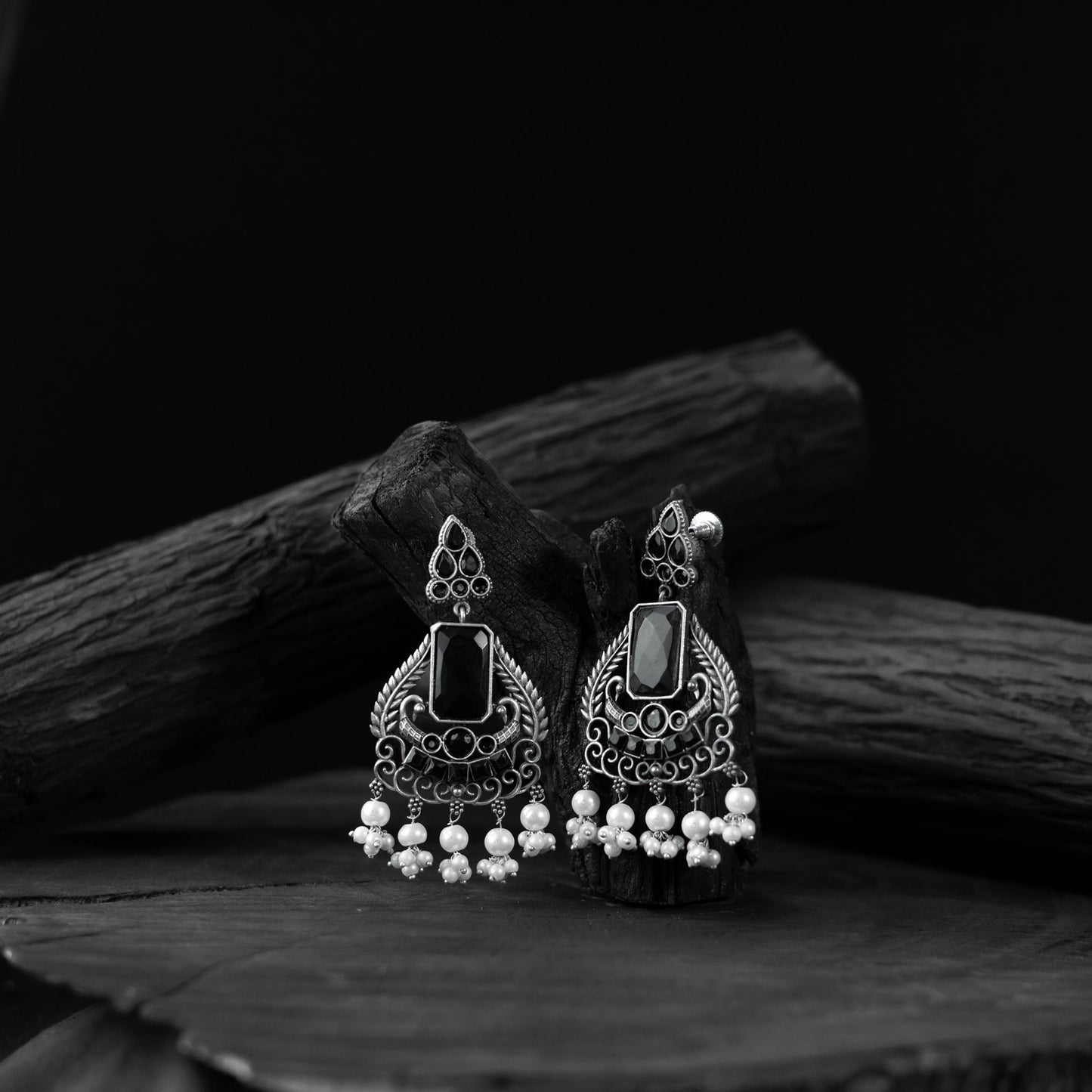 Black - saanjh bela swan oxidised earrings - handcrafted