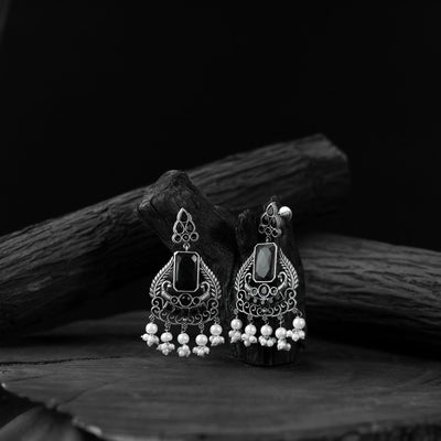 Black - saanjh bela swan oxidised earrings - handcrafted