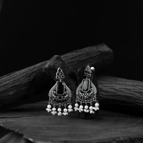 Black - saanjh bela swan oxidised earrings - handcrafted