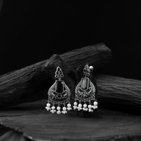 Black - saanjh bela swan oxidised earrings - handcrafted