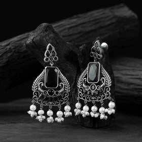 Black - saanjh bela swan oxidised earrings - handcrafted
