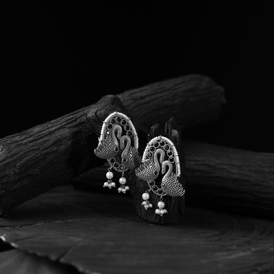 Black - saanjh bela twin swan oxidised earrings