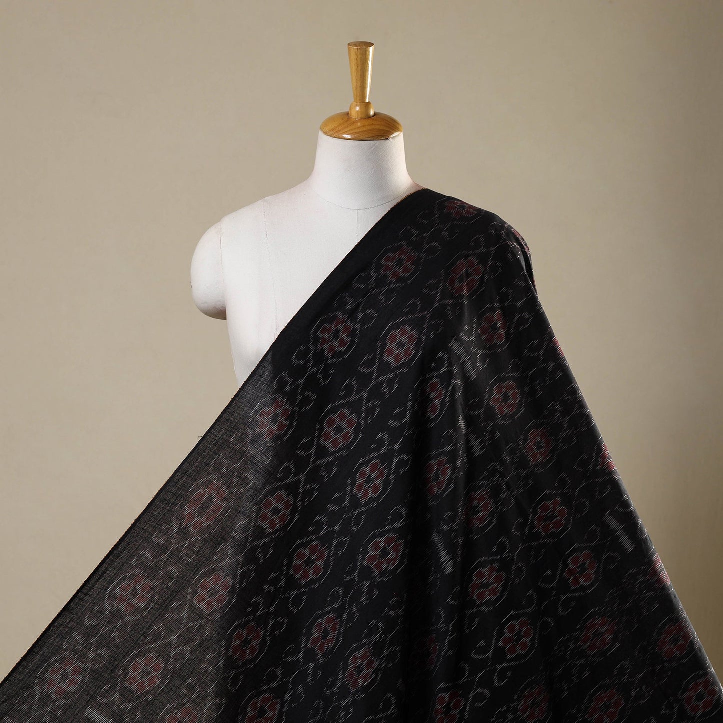 Black Sambalpuri Ikat Cotton Fabric