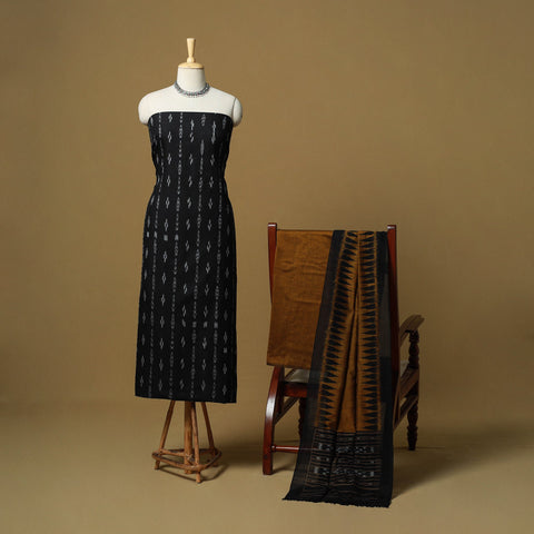 Black - sambalpuri ikat handloom cotton 3pc unstitched