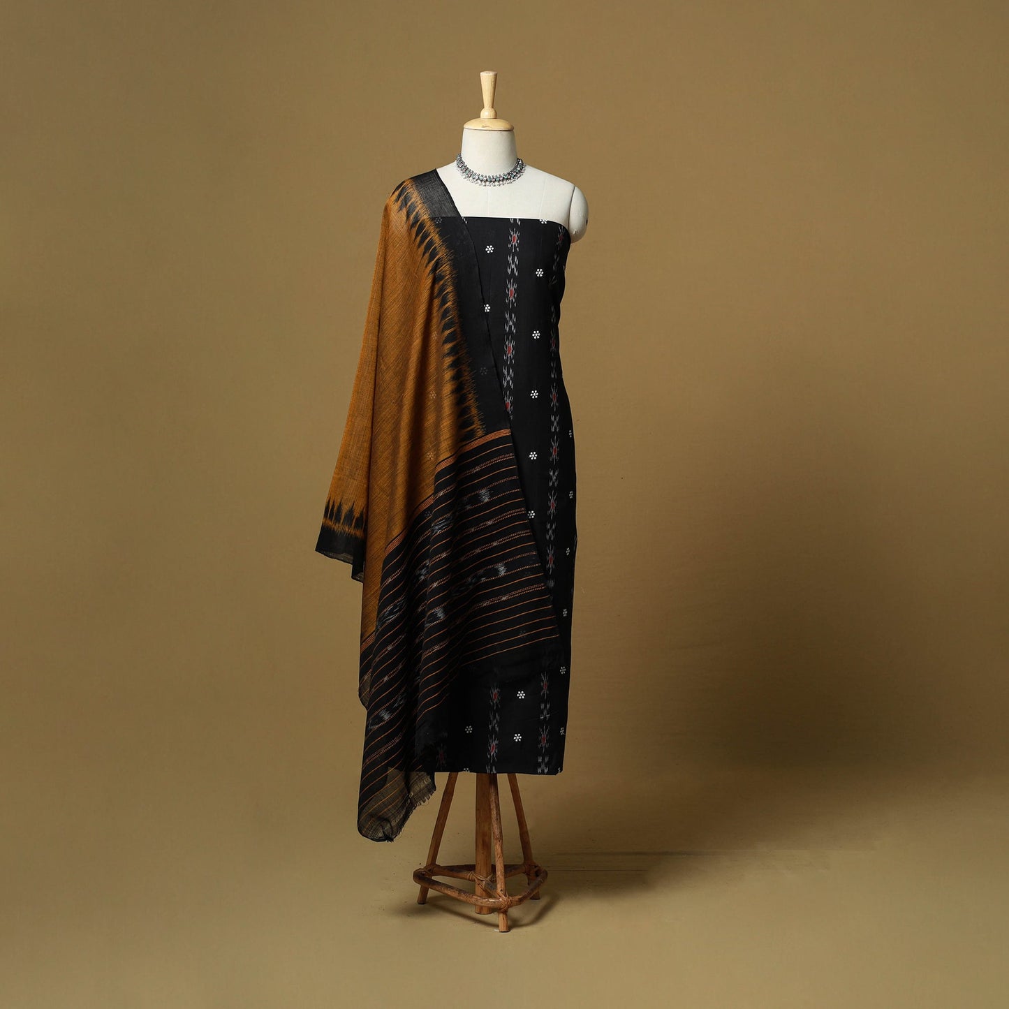 Black - sambalpuri ikat handloom cotton 3pc unstitched