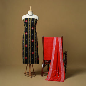 Black - sambalpuri ikat handloom cotton 3pc unstitched