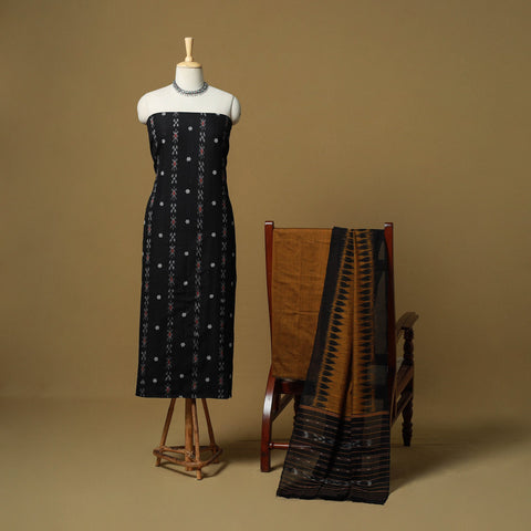Black - sambalpuri ikat handloom cotton 3pc unstitched