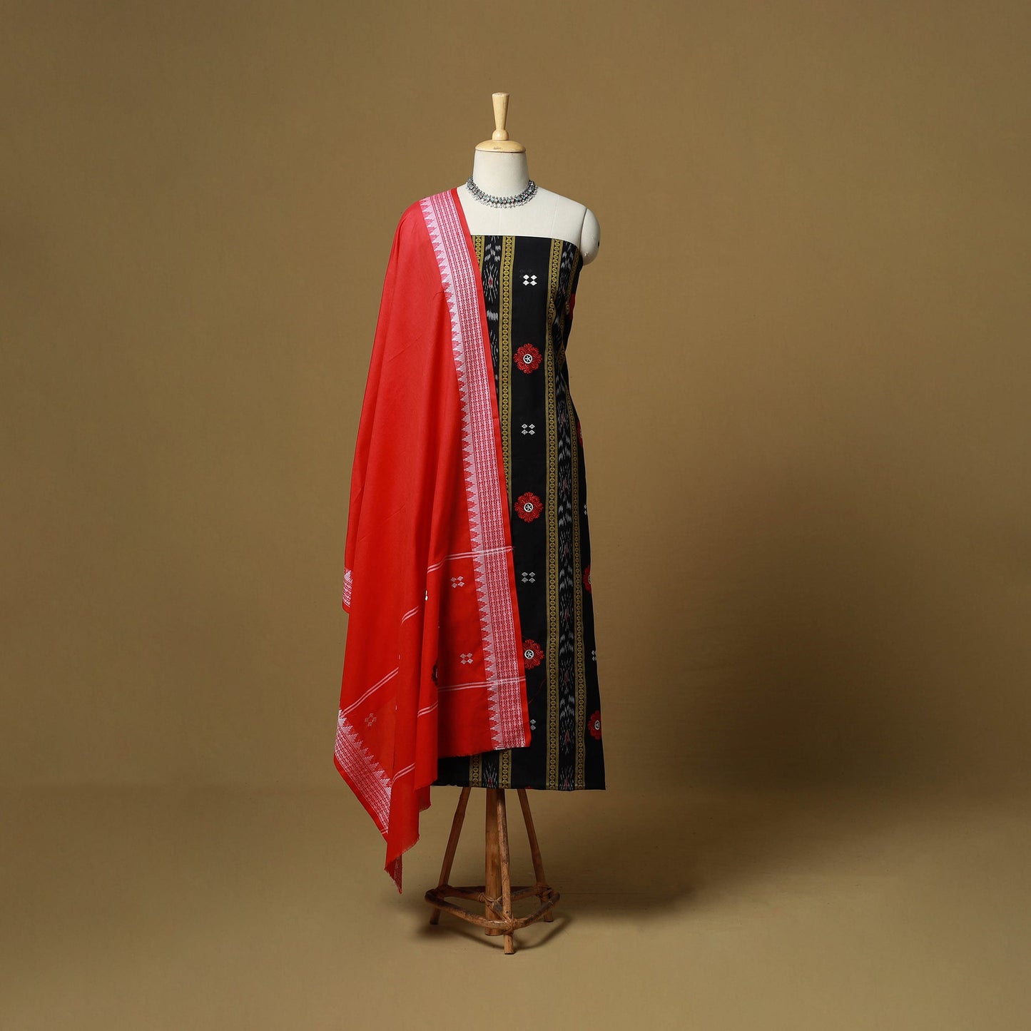 Black - sambalpuri ikat handloom cotton 3pc unstitched