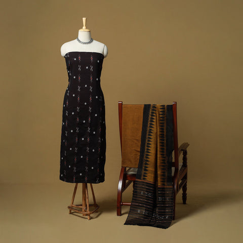 Black - sambalpuri ikat handloom cotton 3pc unstitched