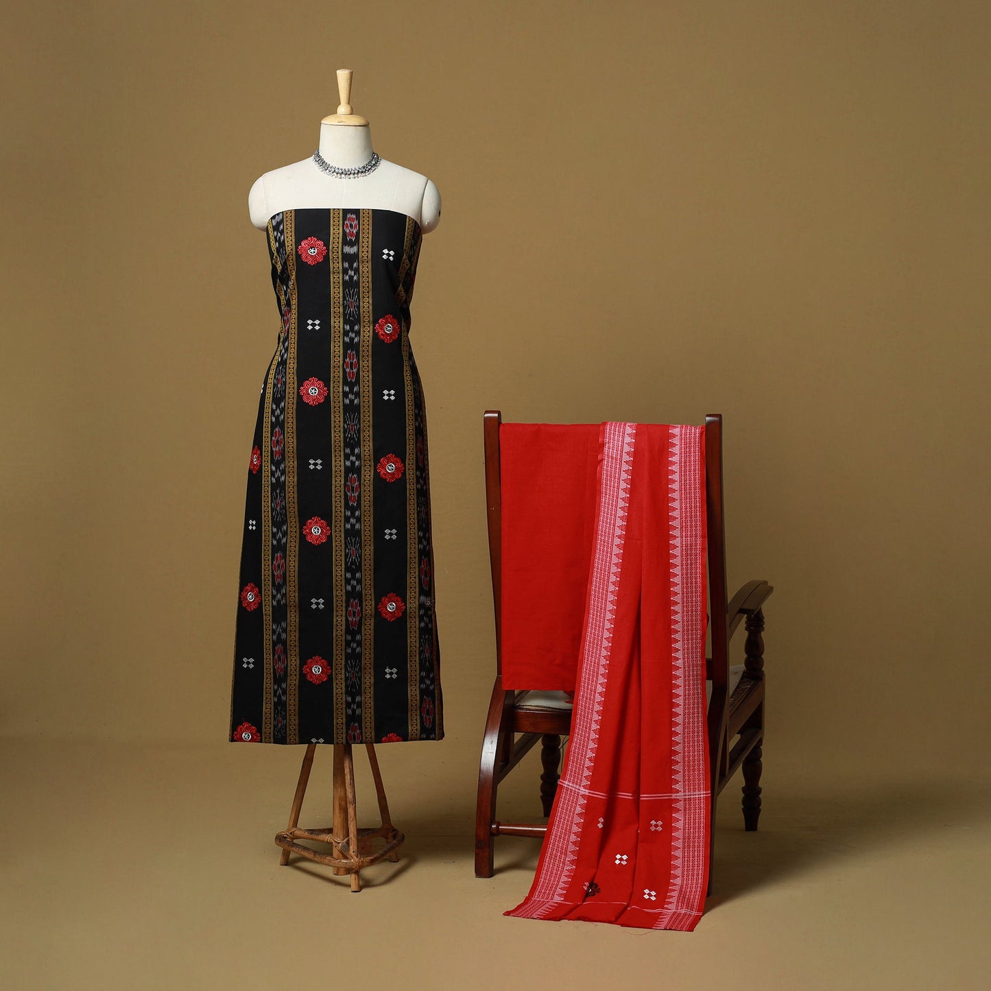 Black - sambalpuri ikat handloom cotton 3pc unstitched