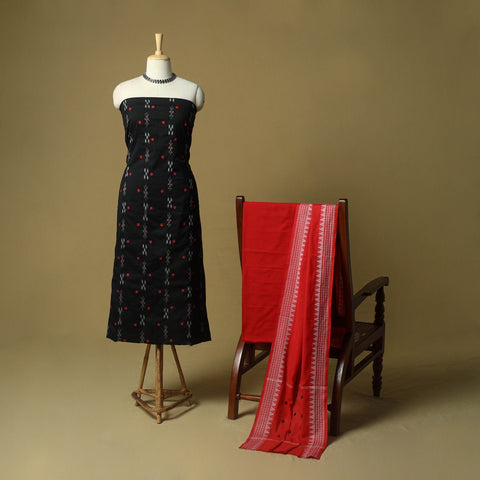 Sambalpuri ikat handloom embroidered cotton 3pc unstitched