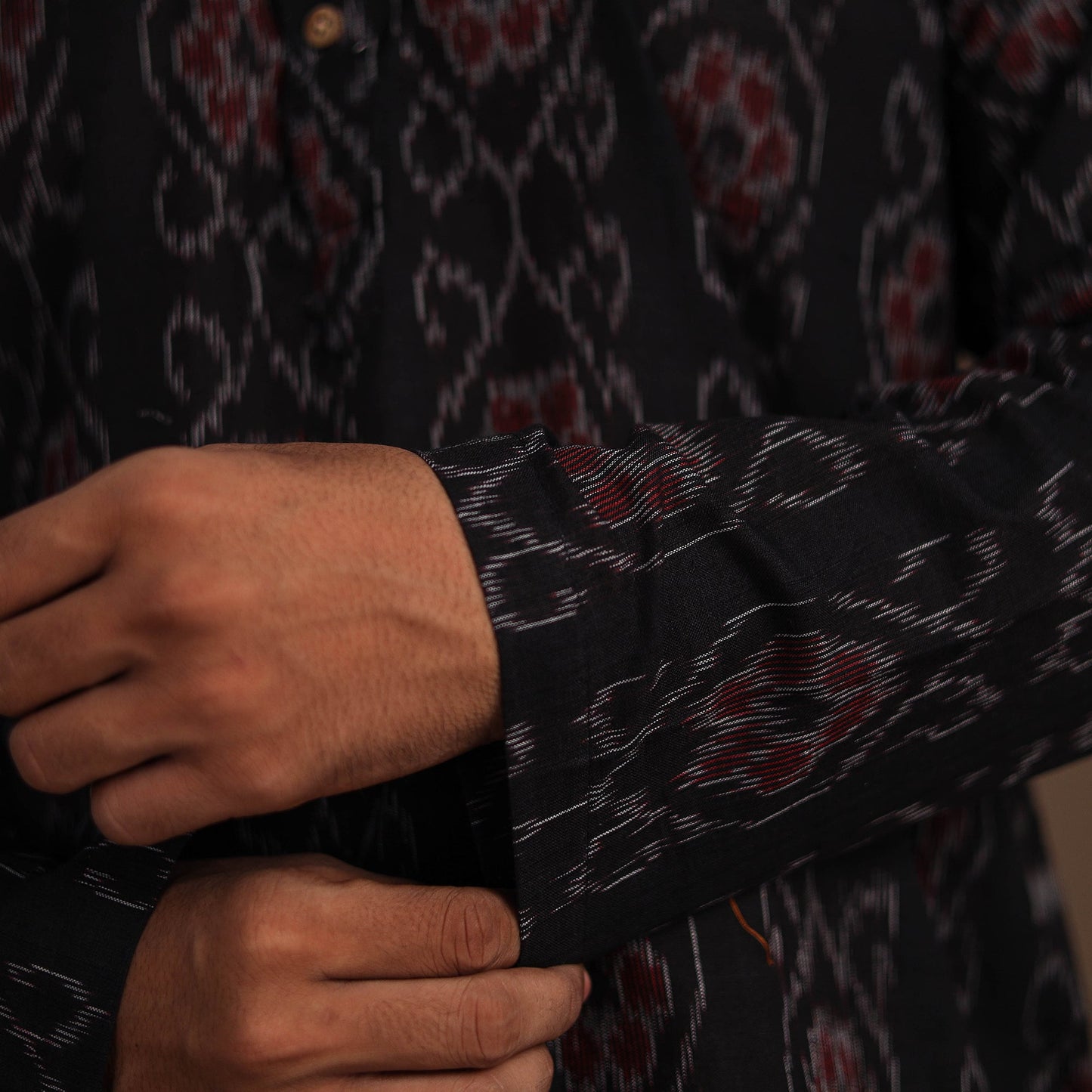 Black - sambalpuri ikat weave cotton men long kurta 02