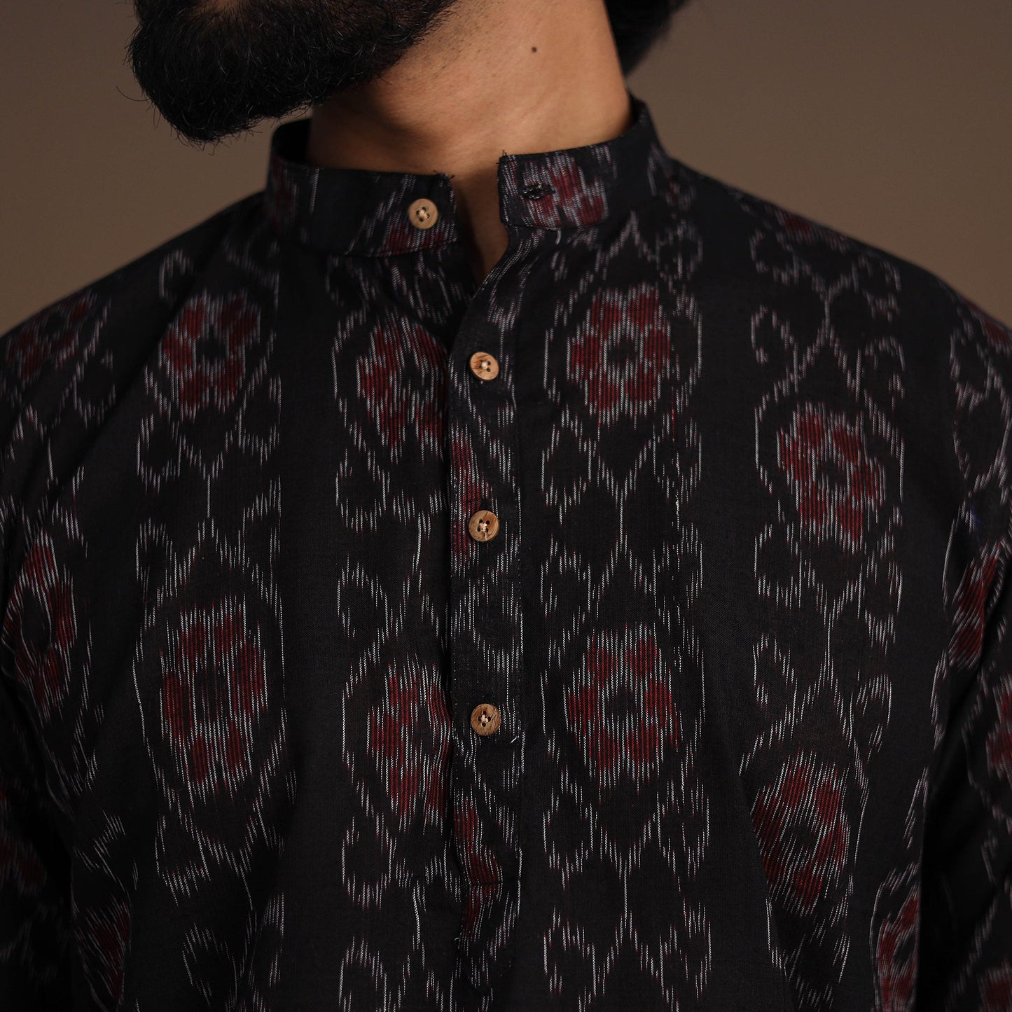 Black - sambalpuri ikat weave cotton men long kurta 02