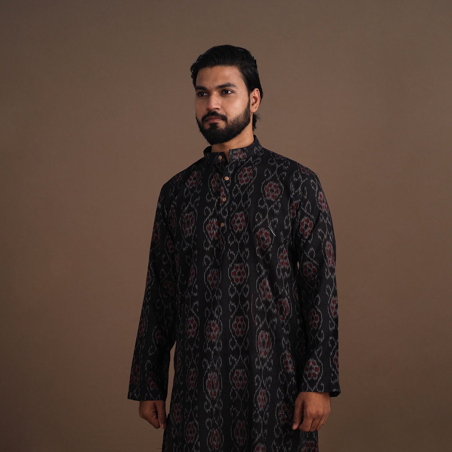 Black - sambalpuri ikat weave cotton men long kurta 02