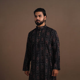 Black - sambalpuri ikat weave cotton men long kurta 02