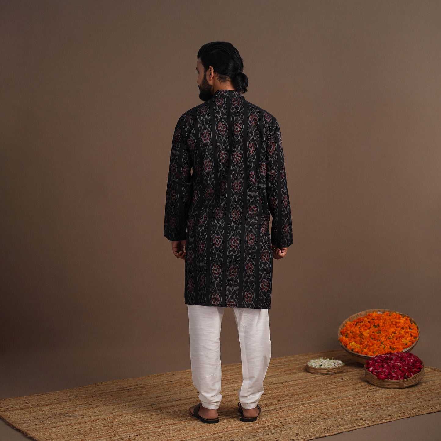 Black - sambalpuri ikat weave cotton men long kurta 02