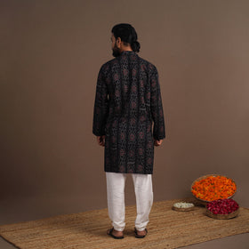 Black - sambalpuri ikat weave cotton men long kurta 02