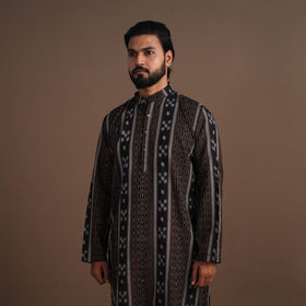 Black Sambalpuri Ikat Weave Cotton Men Long Kurta