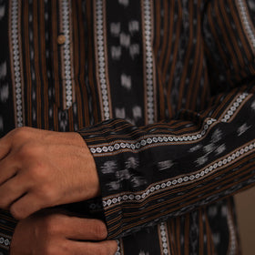 Black Sambalpuri Ikat Weave Cotton Men Long Kurta