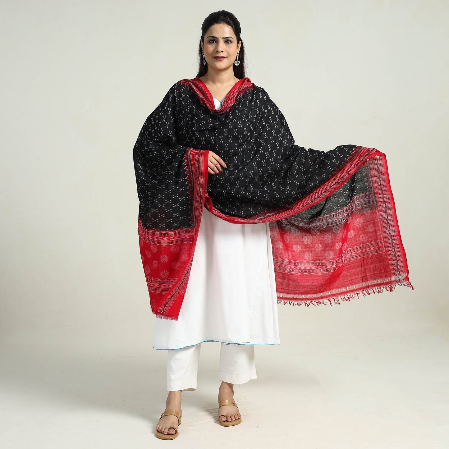 Black - sambalpuri ikat weave handloom cotton dupatta 16