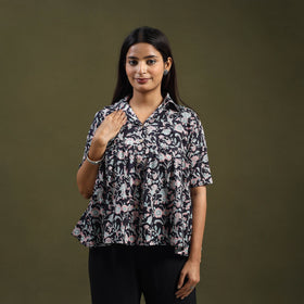  Black Sanganeri Block Print Cotton Crop Top
