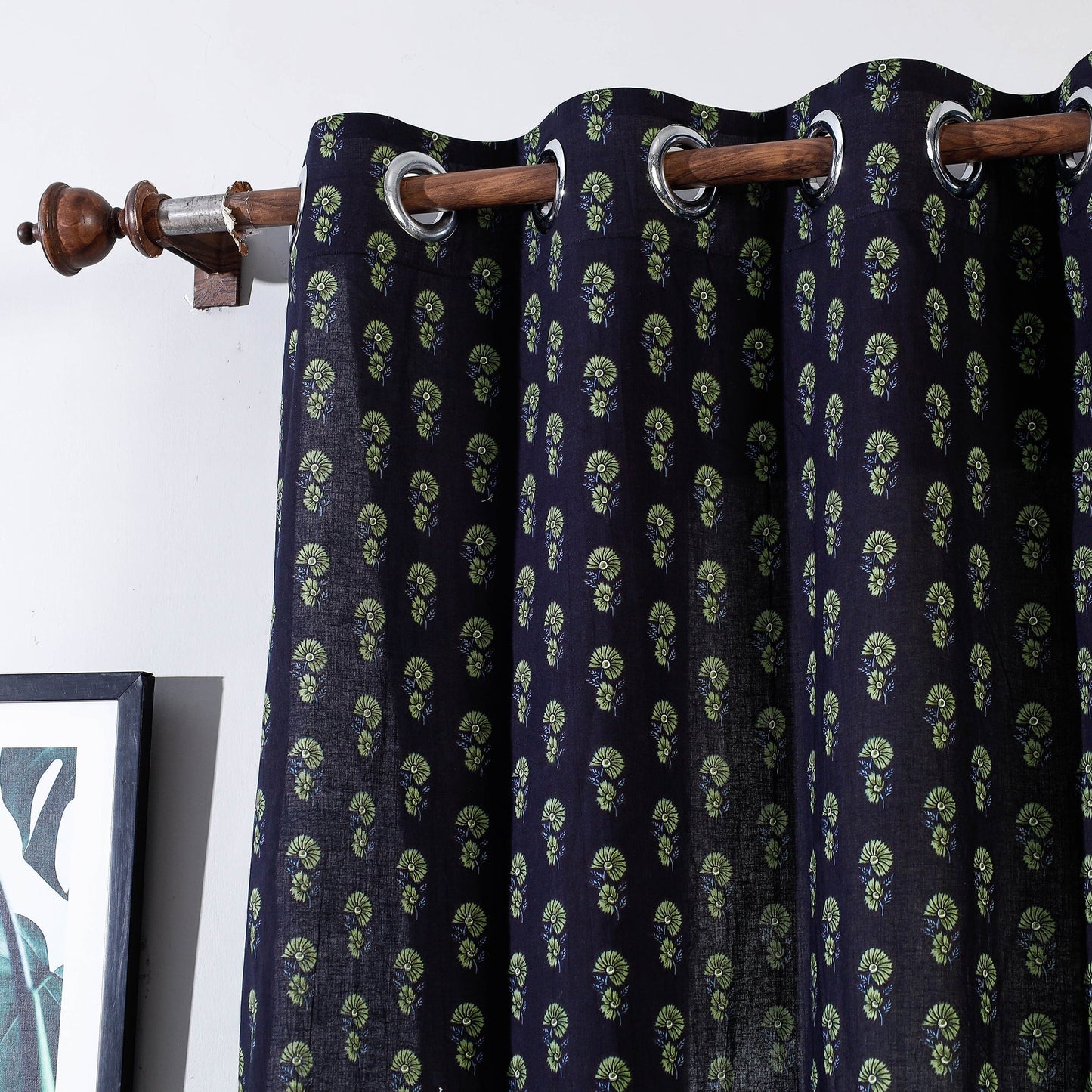 Black - sanganeri printed cotton door curtain (7 x 3 feet)