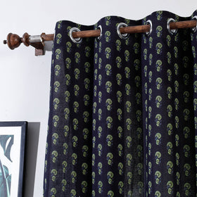Black - sanganeri printed cotton door curtain (7 x 3 feet)