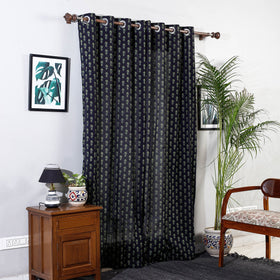 Black - sanganeri printed cotton door curtain (7 x 3 feet)
