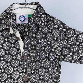 Black Sanganeri Block Printed Cotton Half-Sleeve Kids Shirt