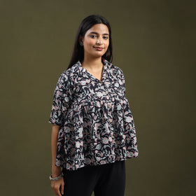  Black Sanganeri Block Print Cotton Crop Top