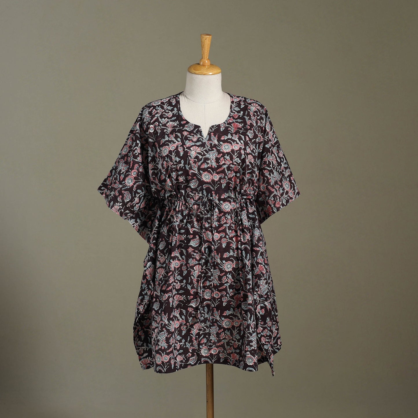 Black - sanganeri cotton kaftan (medium) 02 - handcrafted