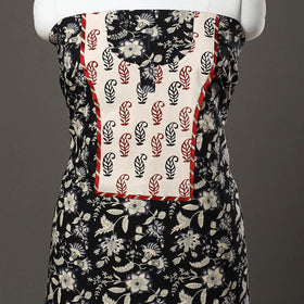 Black Sanganeri Print Cotton Patchwork Kurta Material (3m)