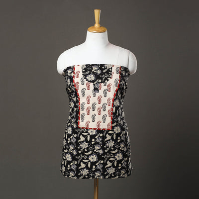 Black Sanganeri Print Cotton Patchwork Kurta Material (3m)